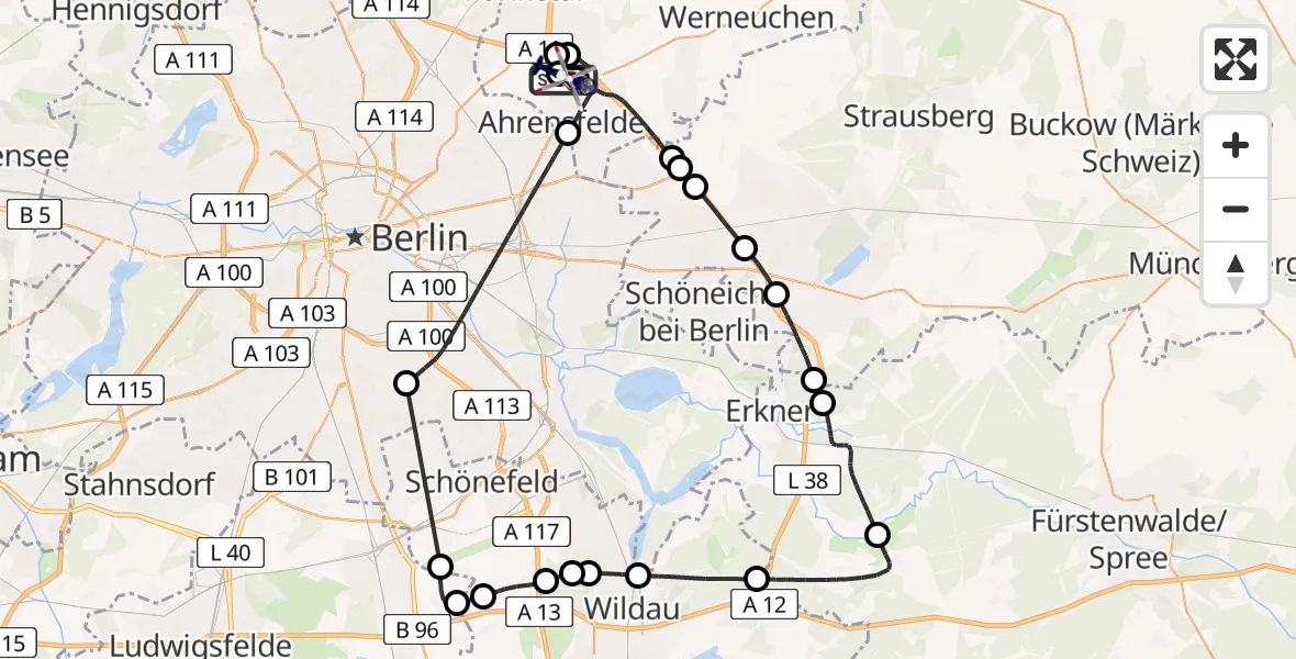 Flugroute Polizeihubschrauber Ahrensfelde Hubschrauberlandeplatz - Ahrensfelde Hubschrauberlandeplatz, 13 April 2026, 11:42