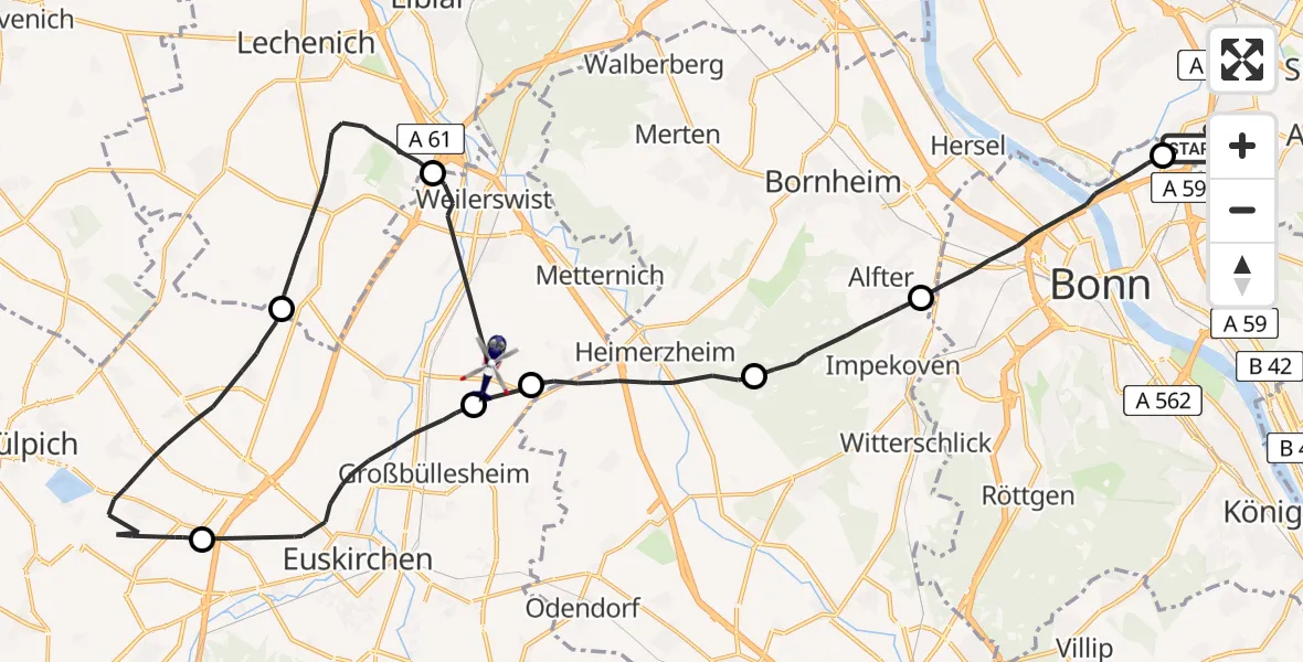 Flugroute Polizeihubschrauber Sankt Augustin - Weilerswist, 13 April 2026, 11:46