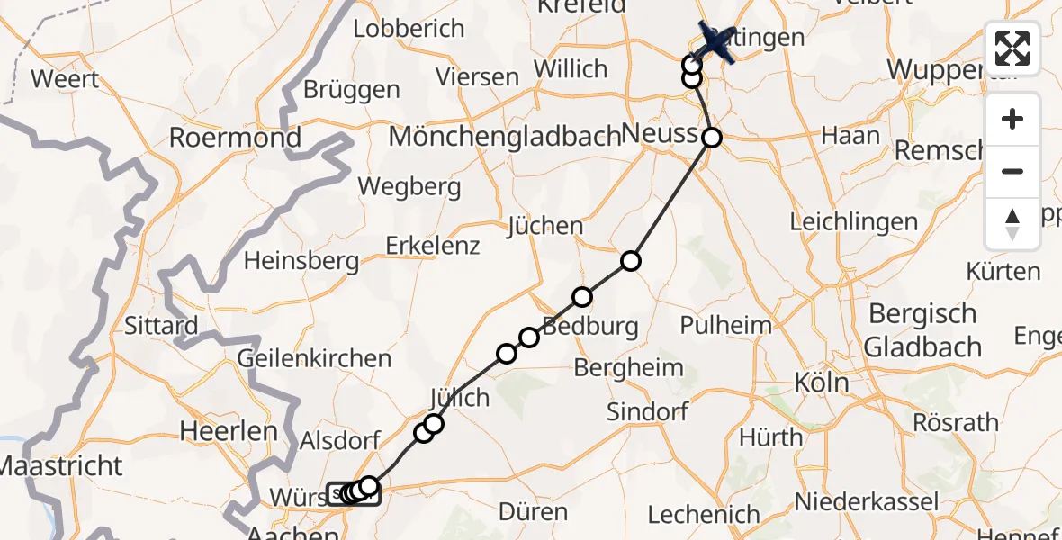 Flugroute Polizeiflugzeug Aachen-Merzbrück Flughafen - Düsseldorf Flughafen, 13 April 2026, 11:46