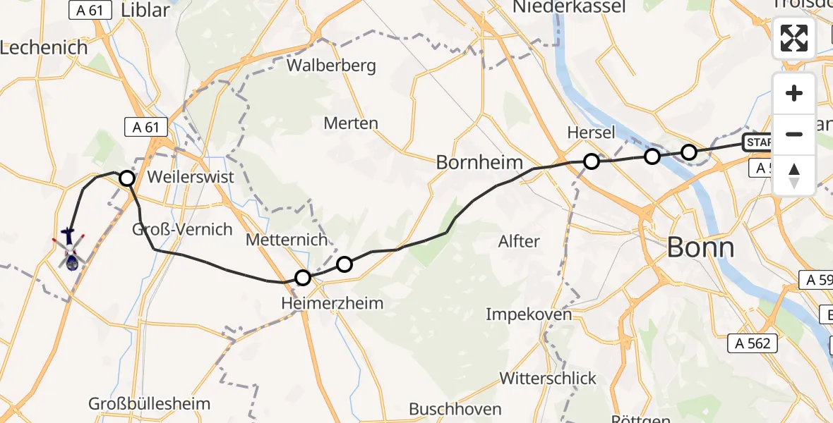 Flugroute Polizeihubschrauber Bonn - Erftstadt, 13 April 2026, 11:48