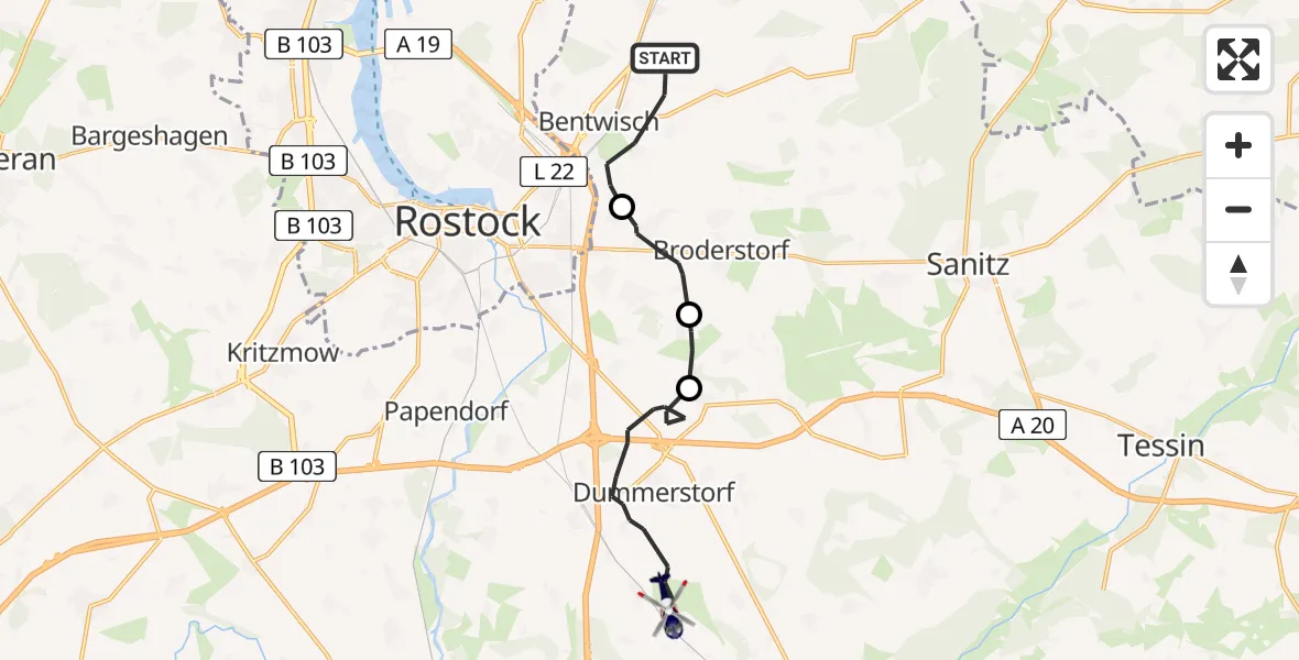 Flugroute Polizeihubschrauber Bentwisch - Dummerstorf, 13 April 2026, 11:48
