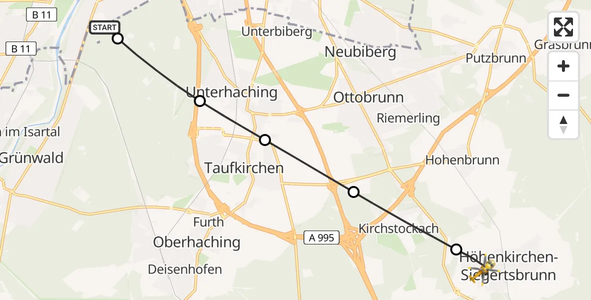 Flugroute Rettungshubschrauber ADAC Air Rescue Center Hubschrauberlandeplatz (Christoph 1) - Höhenkirchen-Siegertsbrunn, 13 April 2026, 11:51