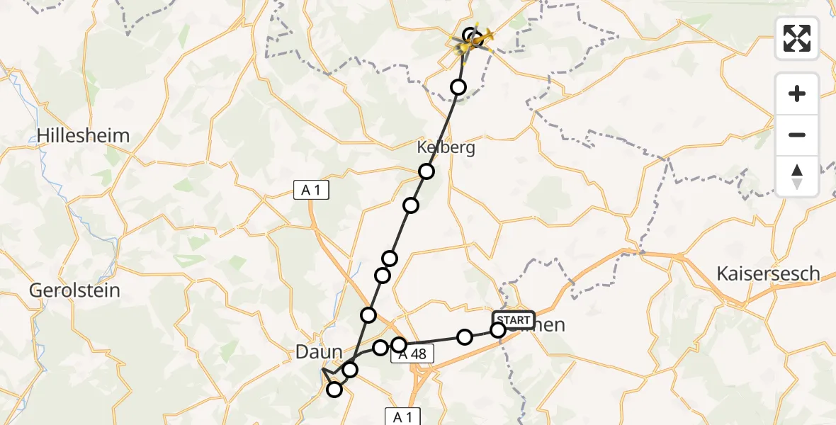 Flugroute Ambulanzhubschrauber Ulmen - Nürburgring Hubschrauberlandeplatz, 13 April 2026, 11:52