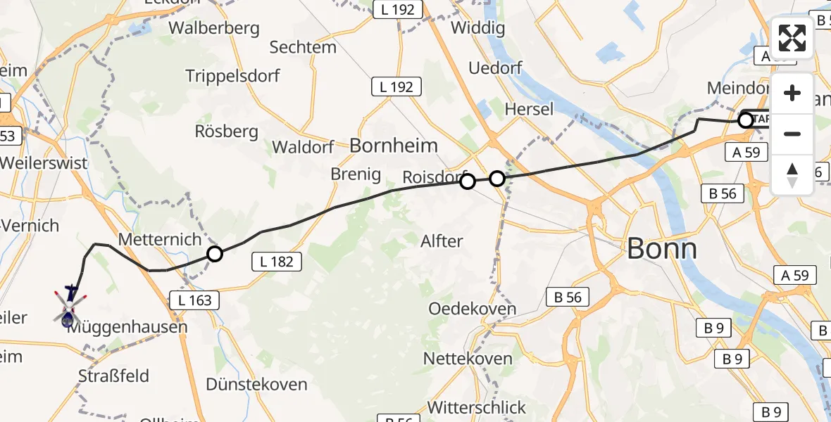 Flugroute Polizeihubschrauber Sankt Augustin - Weilerswist UL, 13 April 2026, 11:55