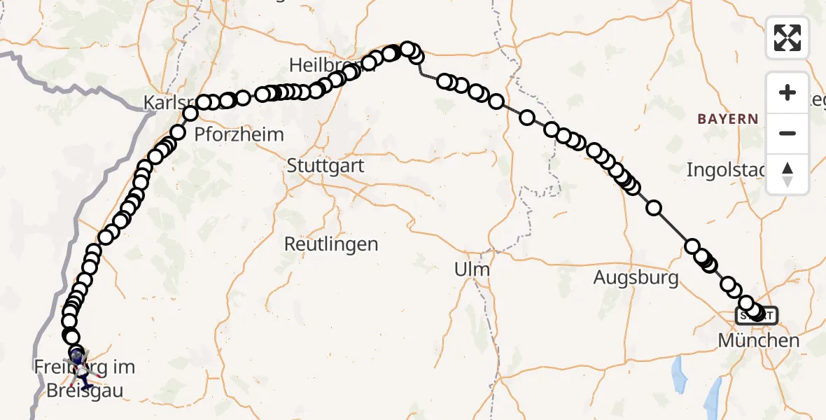Flugroute Polizeihubschrauber Oberschleißheim - Freiburg im Breisgau Flugplatz, 13 April 2026, 11:56