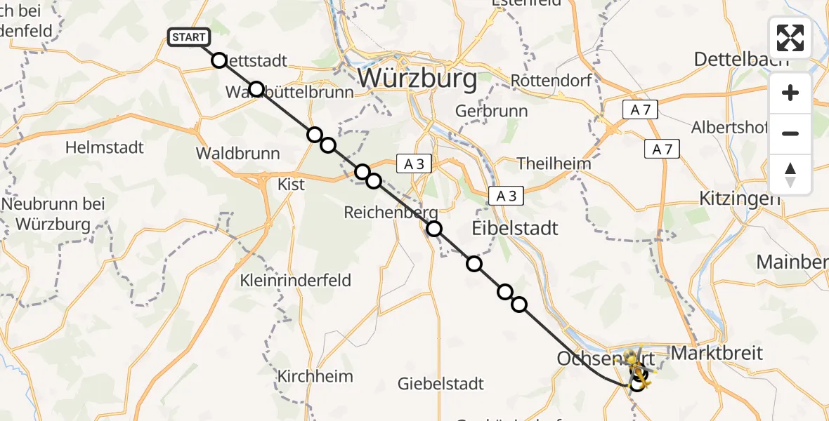Flugroute Rettungshubschrauber Greußenheim - Ochsenfurt Hospital, 13 April 2026, 11:56