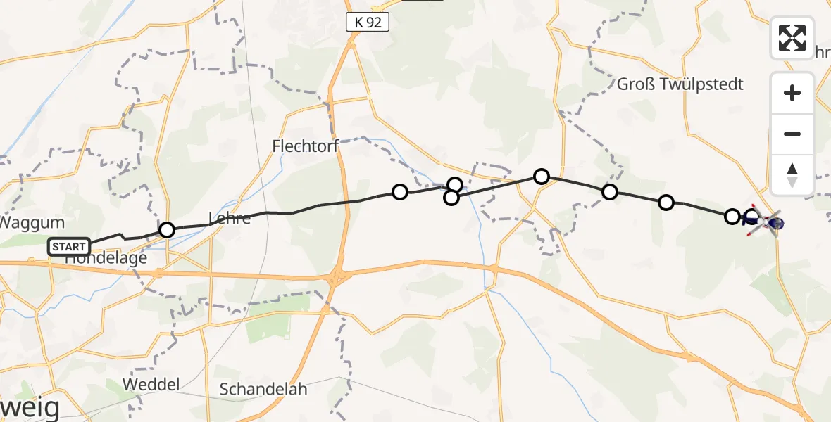 Flugroute Polizeihubschrauber Braunschweig - Querenhorst, 13 April 2026, 11:59
