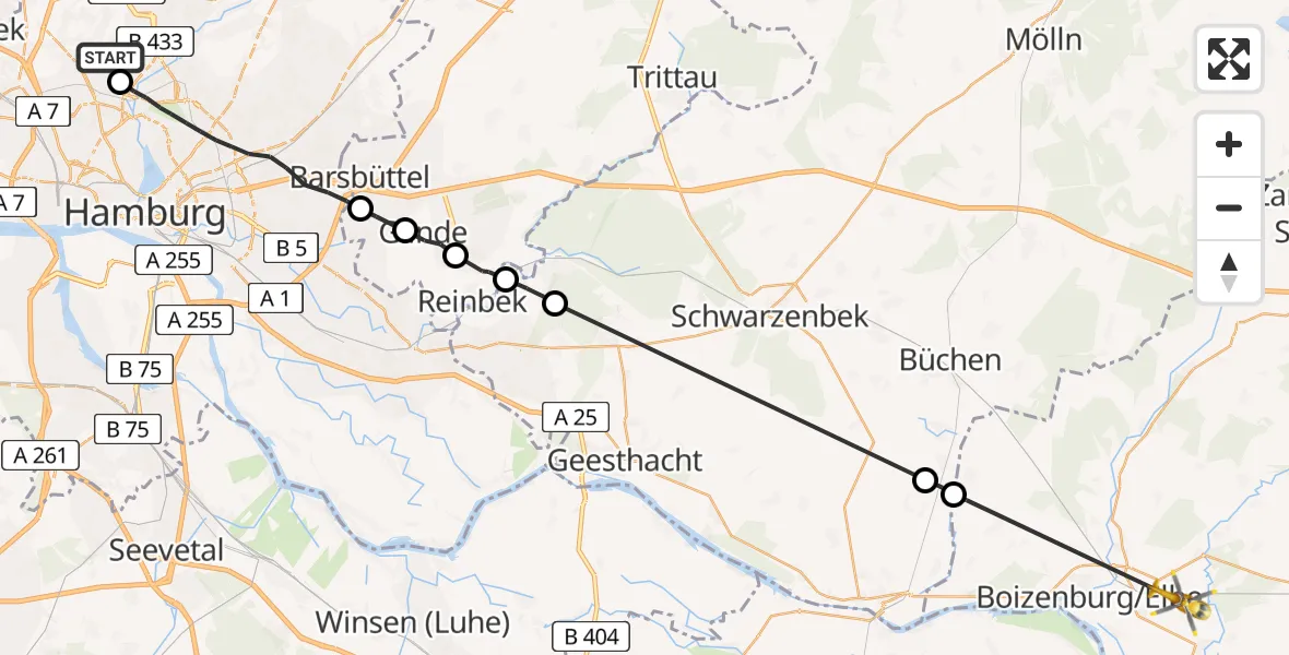 Flugroute Rettungshubschrauber Hamburg Helmut Schmidt Flughafen - Neu Gülze, 13 April 2026, 12:00
