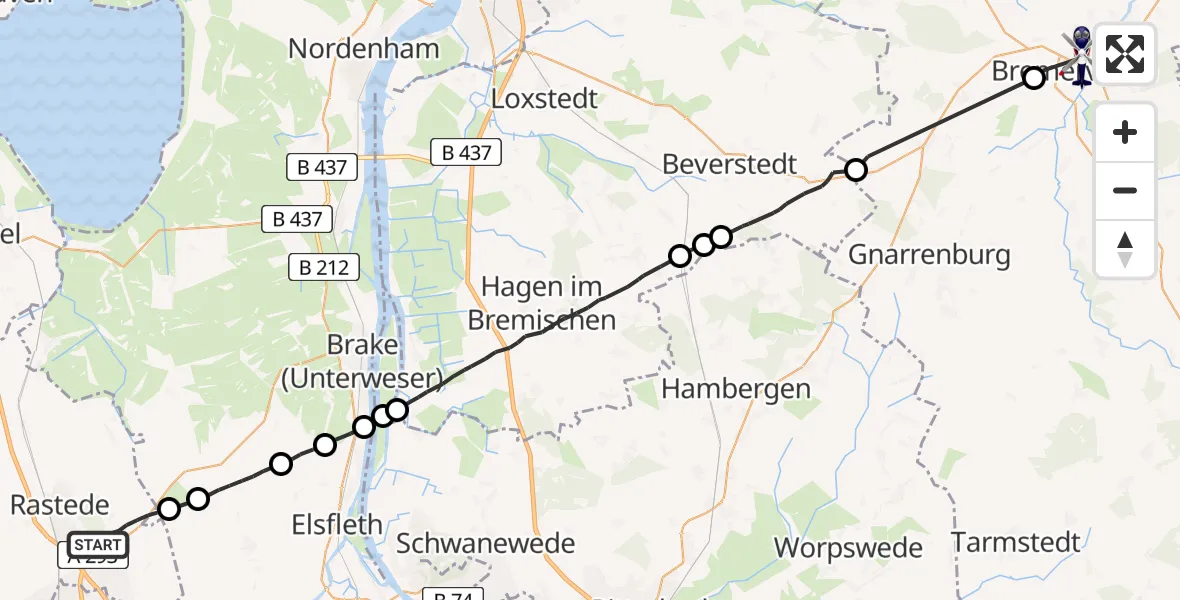 Flugroute Polizeihubschrauber Rastede - Bremervörde, 13 April 2026, 12:15