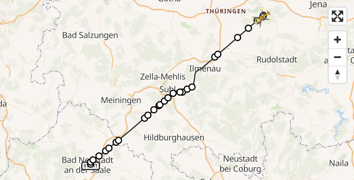 Flugroute Ambulanzhubschrauber Bad Neustadt an der Saale Hospital - Bad Berka, 13 April 2026, 12:19