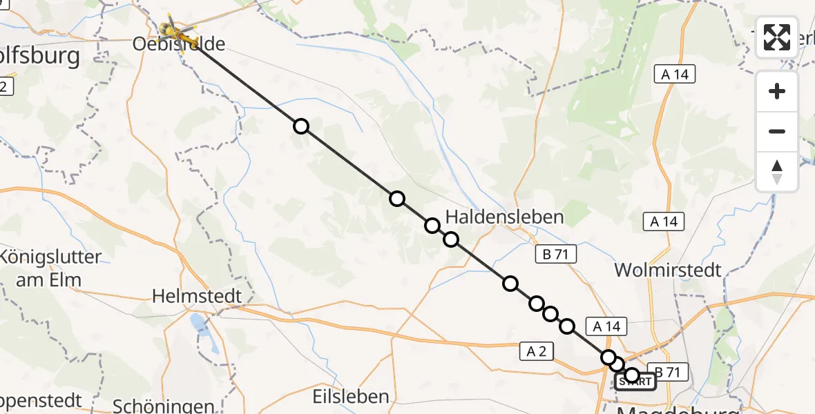 Flugroute Rettungshubschrauber Magdeburg Hospital - Oebisfelde-Weferlingen, 13 April 2026, 12:31
