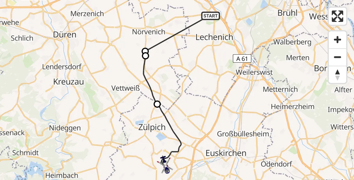 Flugroute Polizeihubschrauber Erftstadt - Zülpich, 13 April 2026, 12:35
