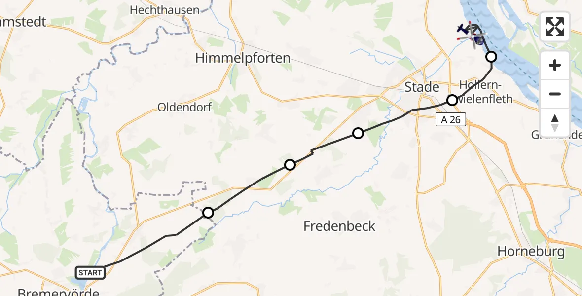 Flugroute Polizeihubschrauber Bremervörde - Stade, 13 April 2026, 12:36