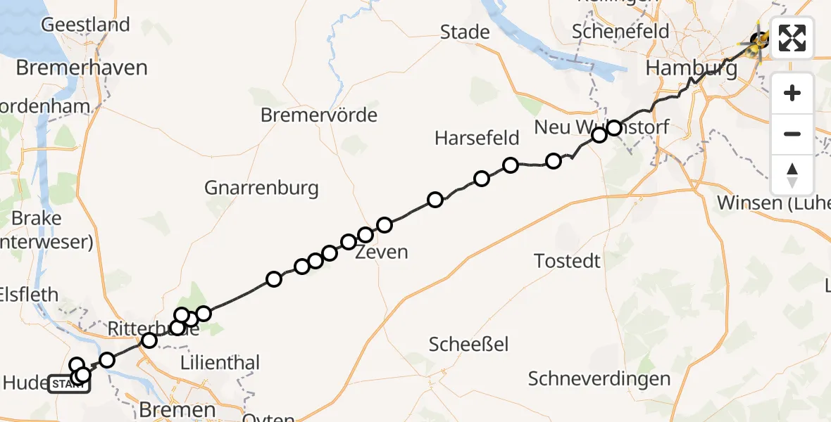Flugroute Rettungshubschrauber Ganderkesee - Wilhelmstift Catholic Children's Hospital, 13 April 2026, 12:39
