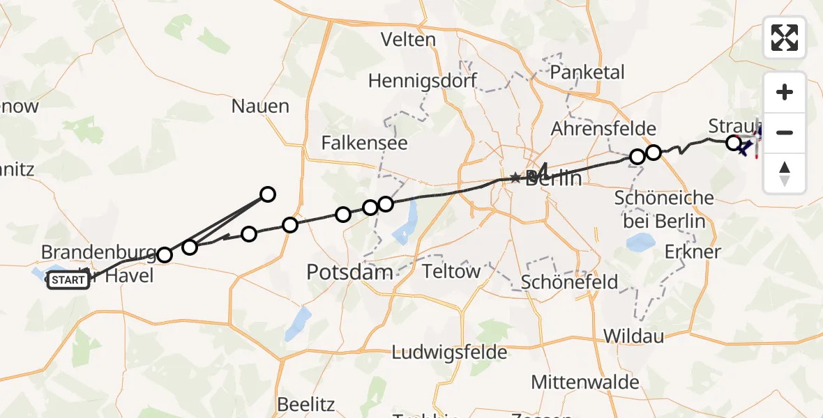 Flugroute Polizeihubschrauber Brandenburg an der Havel - Strausberg, 13 April 2026, 12:41