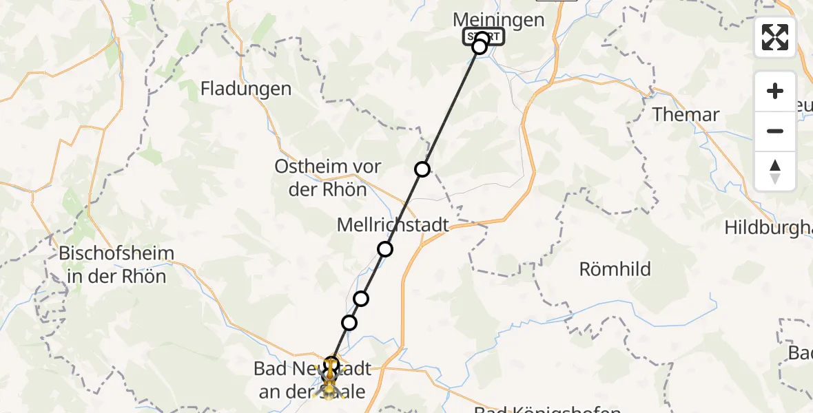 Flugroute Rettungshubschrauber Helios Clinic Meiningen - Bad Neustadt an der Saale Hospital, 13 April 2026, 12:46