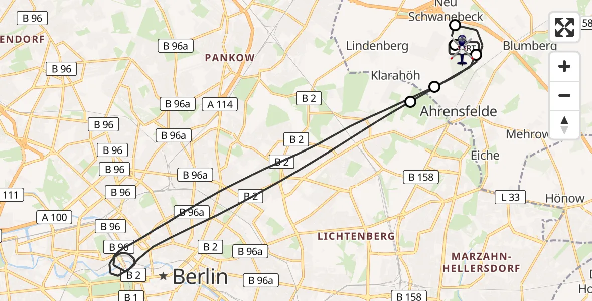 Flugroute Polizeihubschrauber Ahrensfelde Hubschrauberlandeplatz - Ahrensfelde Hubschrauberlandeplatz, 13 April 2026, 12:49