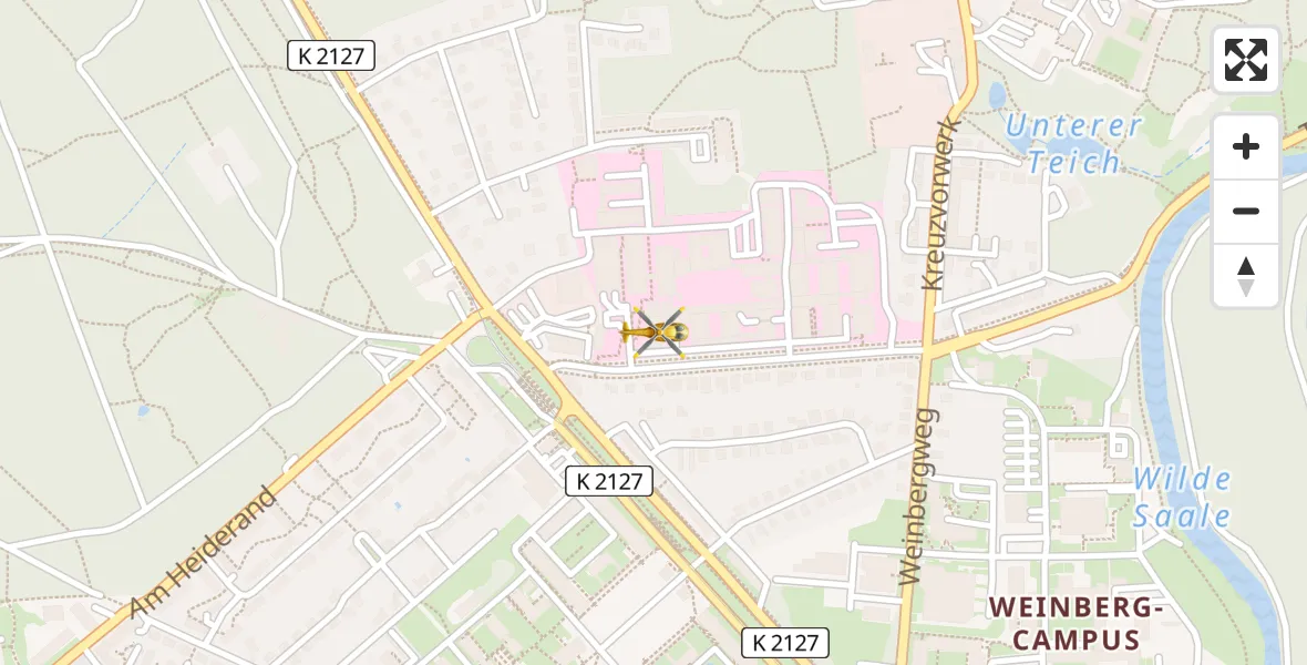Flugroute Ambulanzhubschrauber Halle (Saale) University Hospital - Halle (Saale) University Hospital, 13 April 2026, 12:51