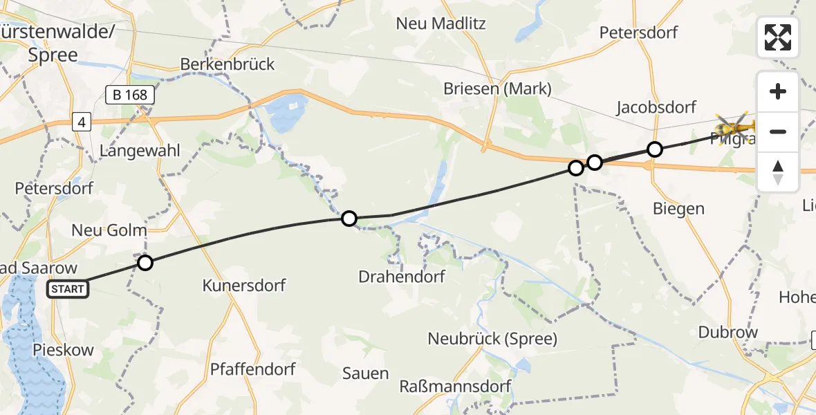 Flugroute Rettungshubschrauber Bad Saarow - Jacobsdorf, 13 April 2026, 12:52
