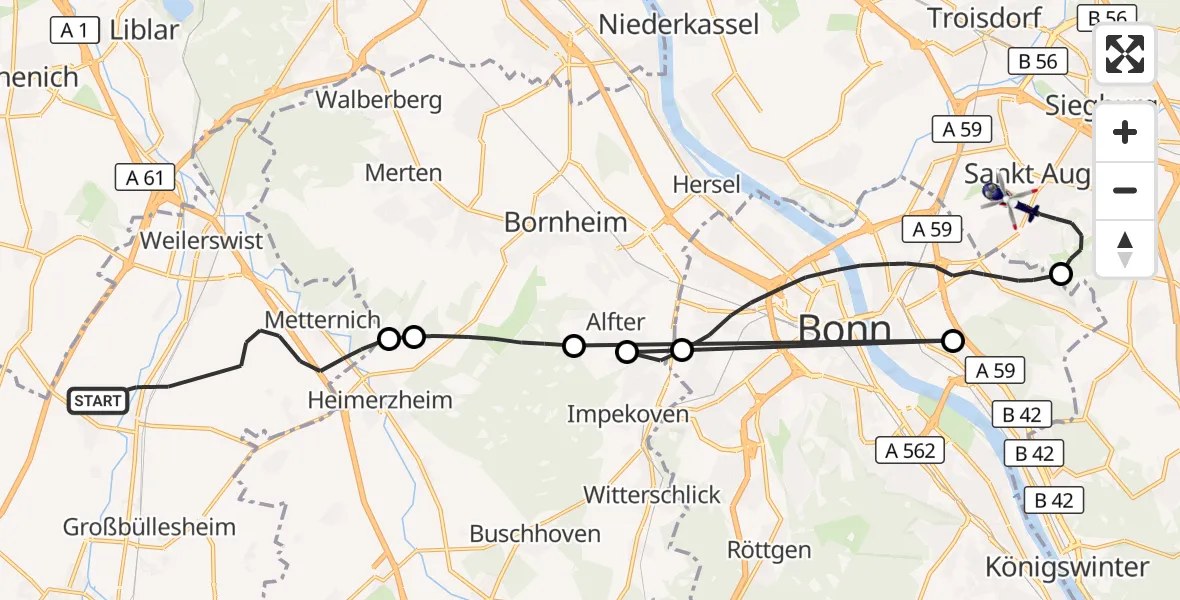 Flugroute Polizeihubschrauber Weilerswist - Sankt Augustin, 13 April 2026, 13:09