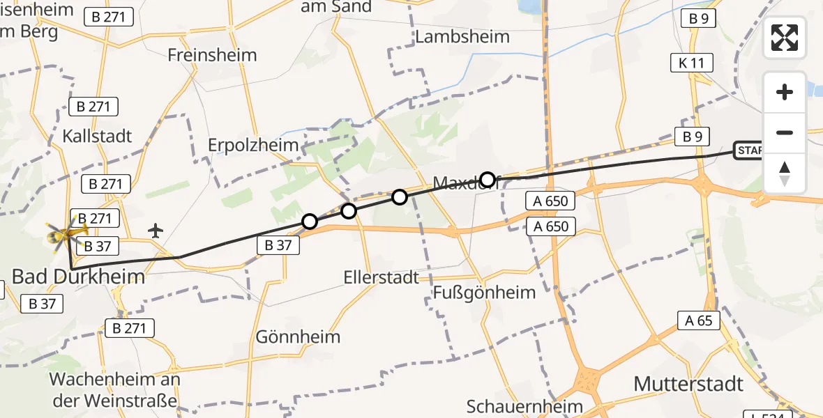 Flugroute Rettungshubschrauber Ludwigshafen am Rhein - Bad Dürkheim, 13 April 2026, 13:11