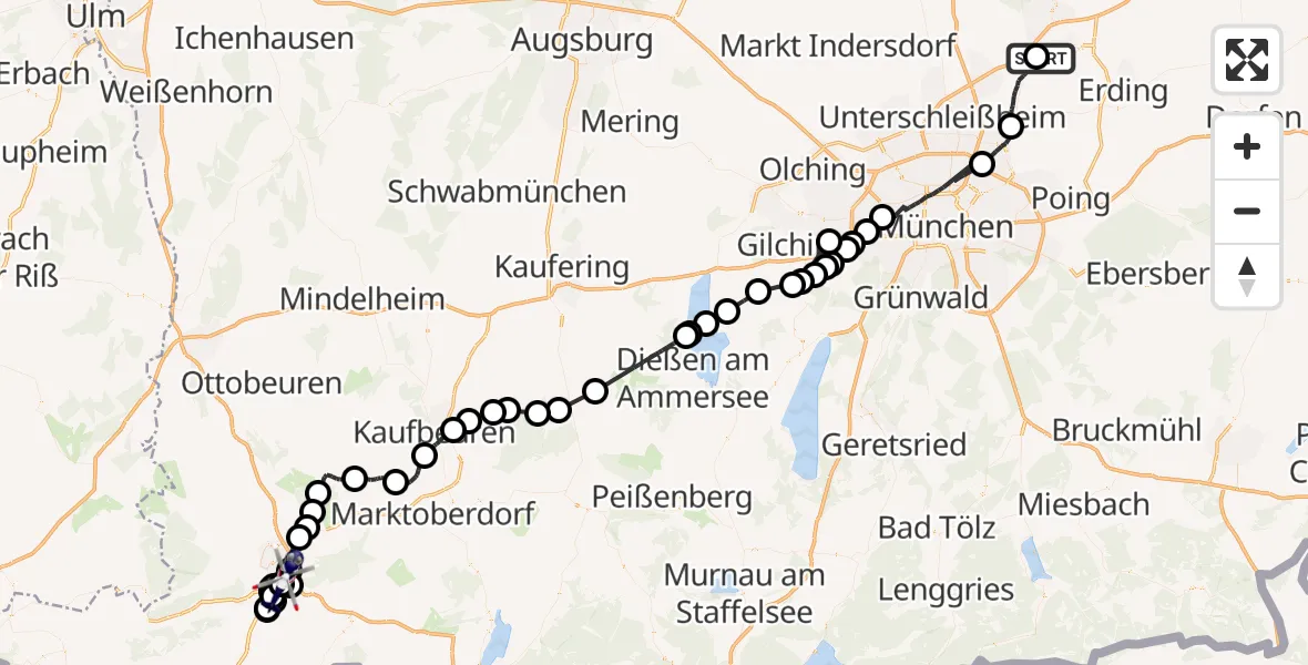 Flugroute Polizeihubschrauber München Flughafen - Kempten-Durach Flugplatz, 13 April 2026, 13:24