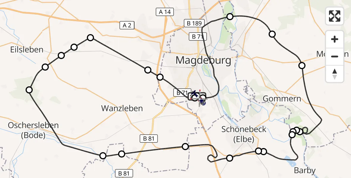 Flugroute Polizeihubschrauber Magdeburg - Magdeburg City Flugplatz, 13 April 2026, 13:24