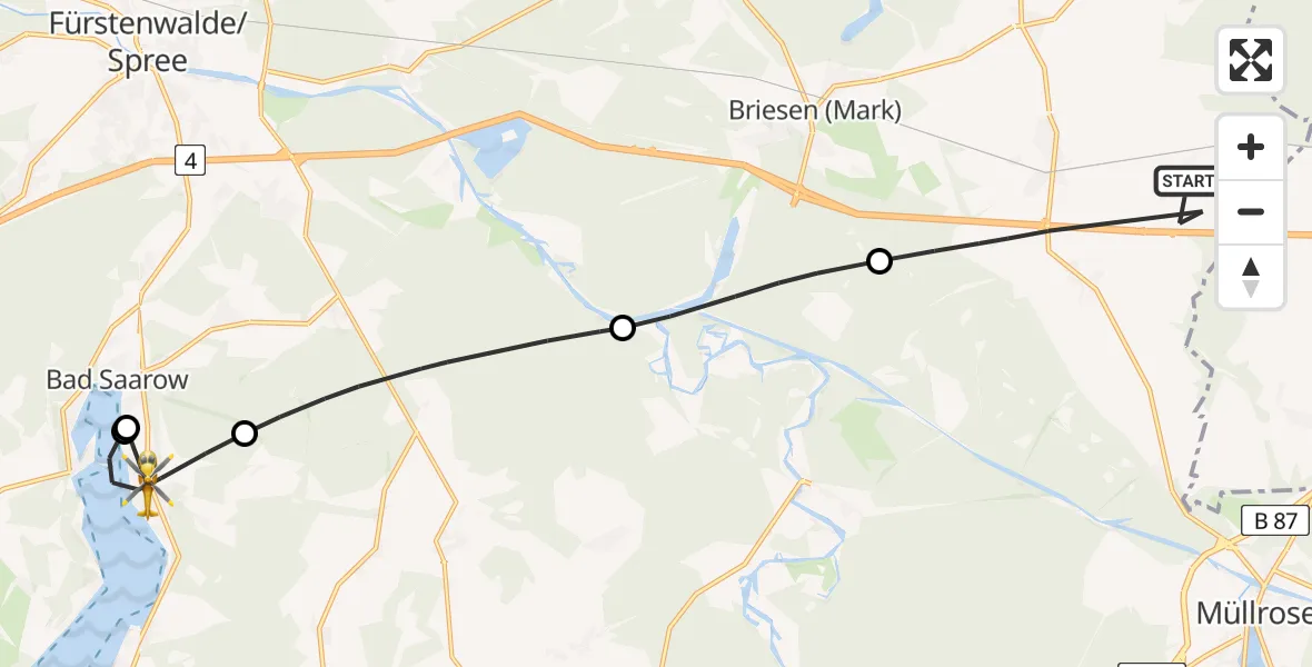 Flugroute Rettungshubschrauber Jacobsdorf - Bad Saarow, 13 April 2026, 13:30