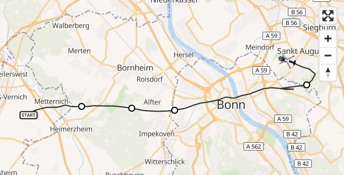 Flugroute Polizeihubschrauber Weilerswist - Bonn-Hangelar Flugplatz, 13 April 2026, 13:31