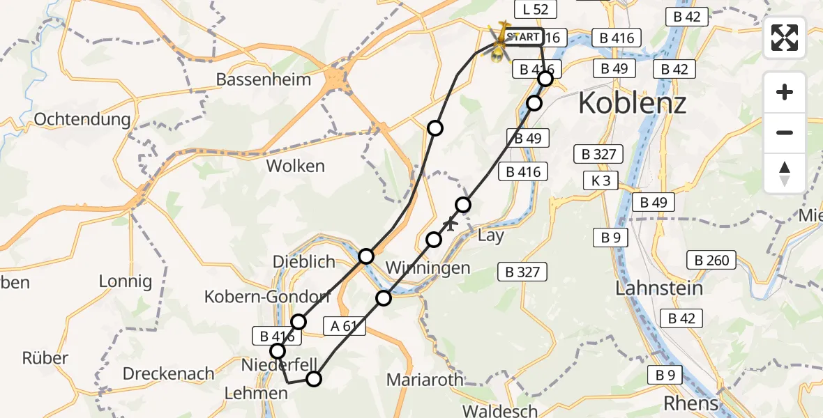 Flugroute Rettungshubschrauber Koblenz - Koblenz, 13 April 2026, 13:31