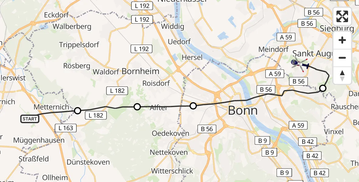 Flugroute Polizeihubschrauber Weilerswist - Bonn-Hangelar Flugplatz, 13 April 2026, 13:31