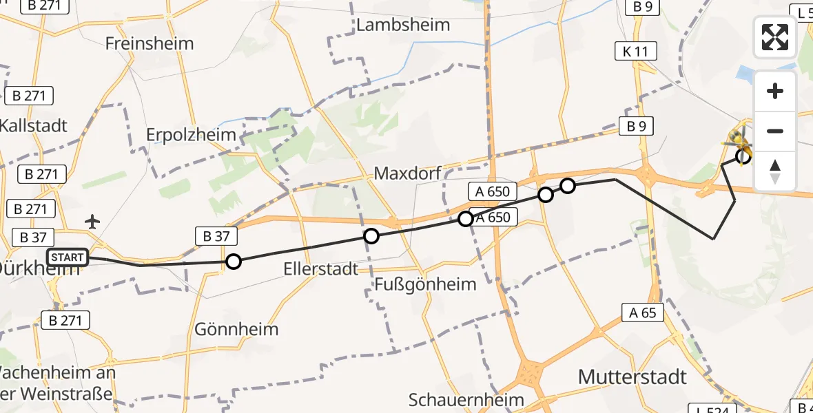 Flugroute Rettungshubschrauber Bad Dürkheim - Ludwigshafen Accident Hospital, 13 April 2026, 13:39