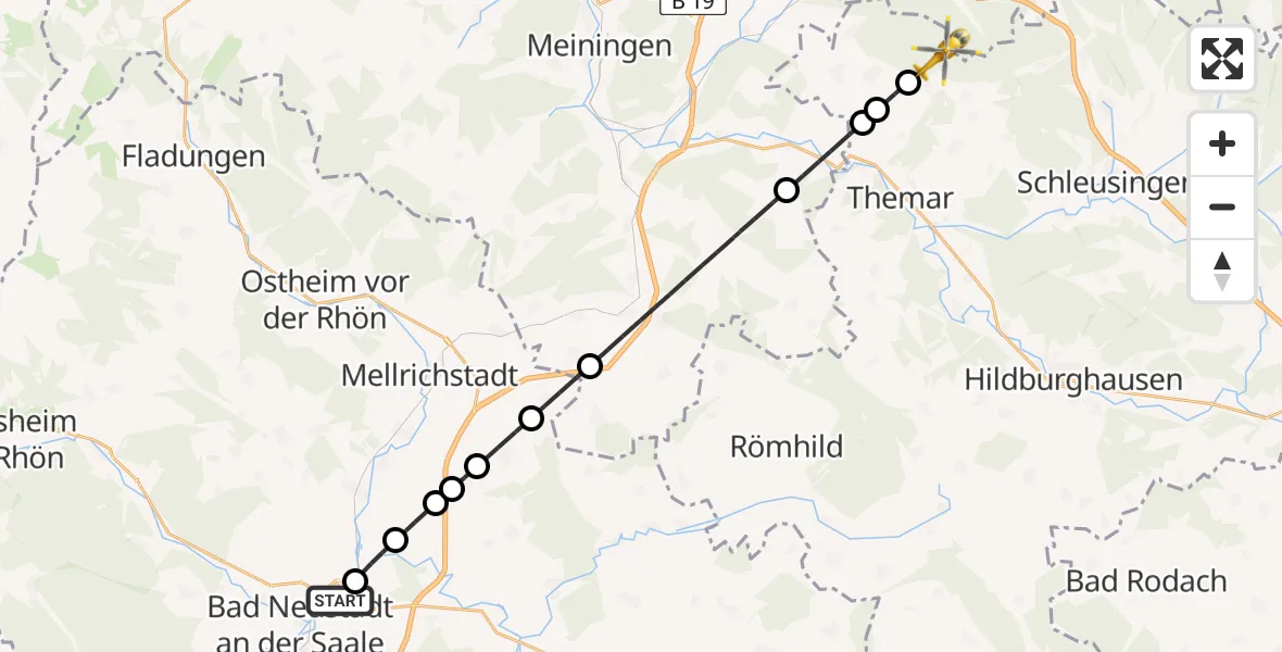 Flugroute Rettungshubschrauber Bad Neustadt a.d.Saale - Grub, 13 April 2026, 13:41