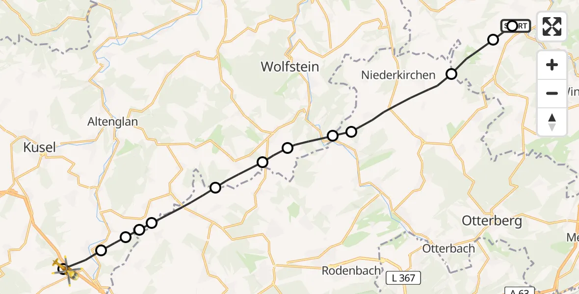 Flugroute Rettungshubschrauber Imsweiler UL - Quirnbach/Pfalz, 13 April 2026, 13:46
