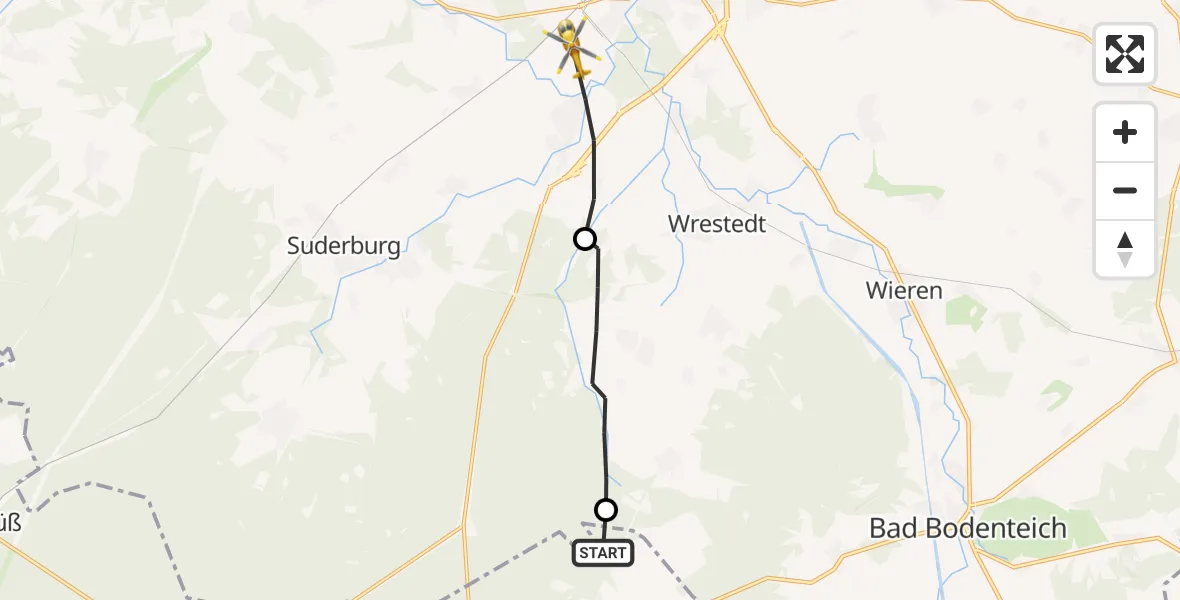 Flugroute Rettungshubschrauber Sprakensehl - Uelzen, 13 April 2026, 13:52