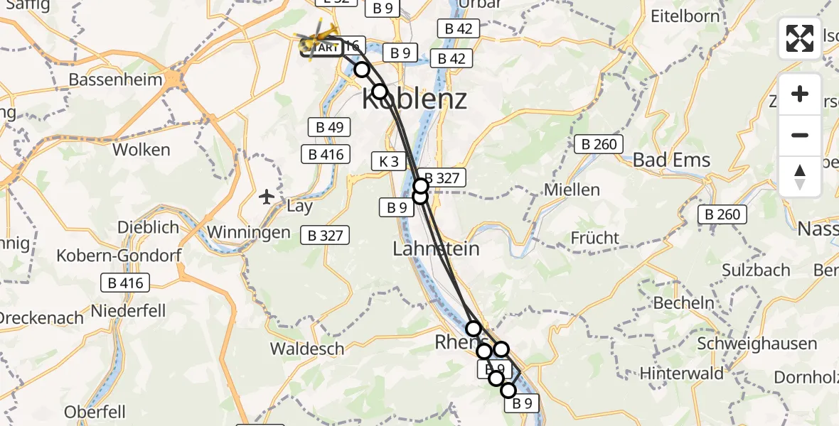 Flugroute Rettungshubschrauber Koblenz - Koblenz, 13 April 2026, 14:01