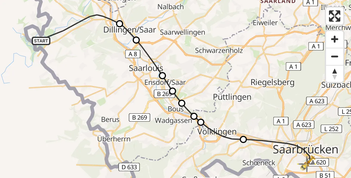 Flugroute Rettungshubschrauber Rehlingen-Siersburg - Saarbrücken, 13 April 2026, 14:04