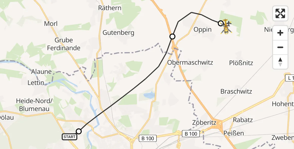 Flugroute Ambulanzhubschrauber Halle (Saale) University Hospital - Halle-Oppin Flugplatz, 13 April 2026, 14:14
