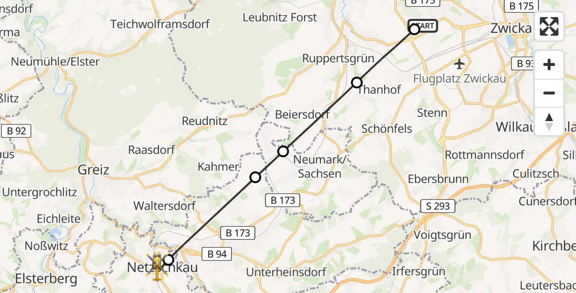 Flugroute Rettungshubschrauber ADAC Air Rescue Station Zwickau Hubschrauberlandeplatz - Netzschkau, 13 April 2026, 14:16