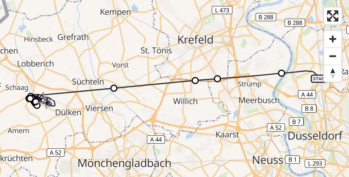 Flugroute Polizeihubschrauber Düsseldorf Flughafen - Viersen, 13 April 2026, 14:19