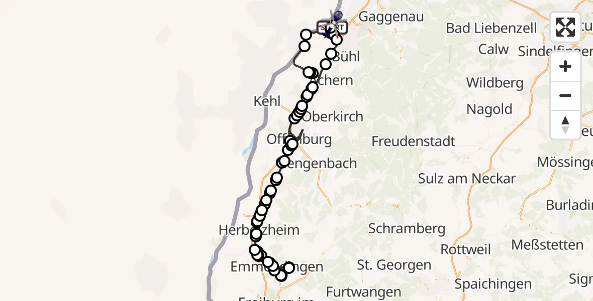 Flugroute Polizeihubschrauber Karlsruhe Baden-Baden Flughafen - Karlsruhe Baden-Baden Flughafen, 13 April 2026, 14:23