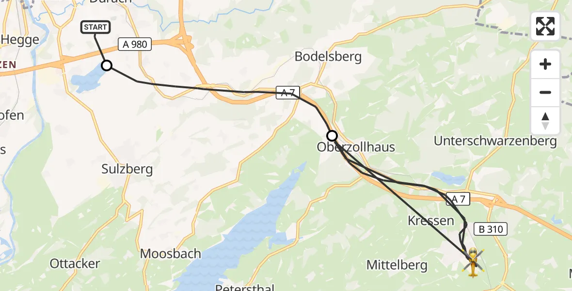 Flugroute Rettungshubschrauber Kempten-Durach Flugplatz - Oy-Mittelberg, 13 April 2026, 14:27