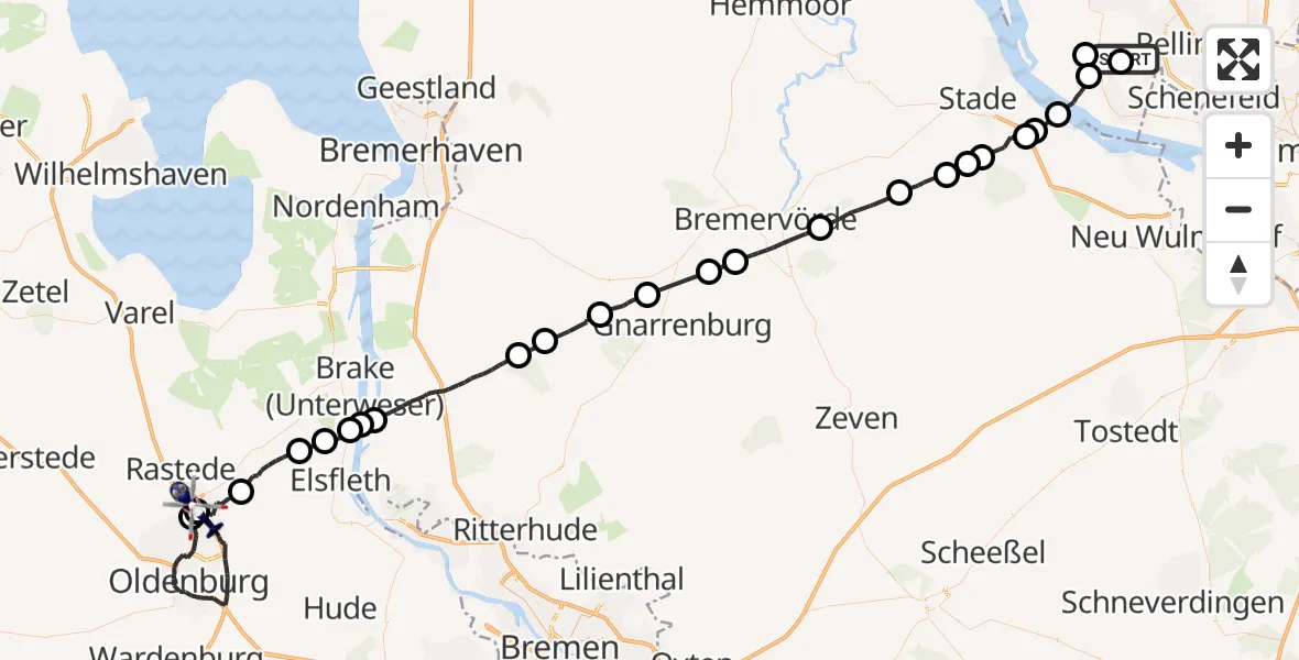 Flugroute Polizeihubschrauber Heist - Rastede, 13 April 2026, 14:28