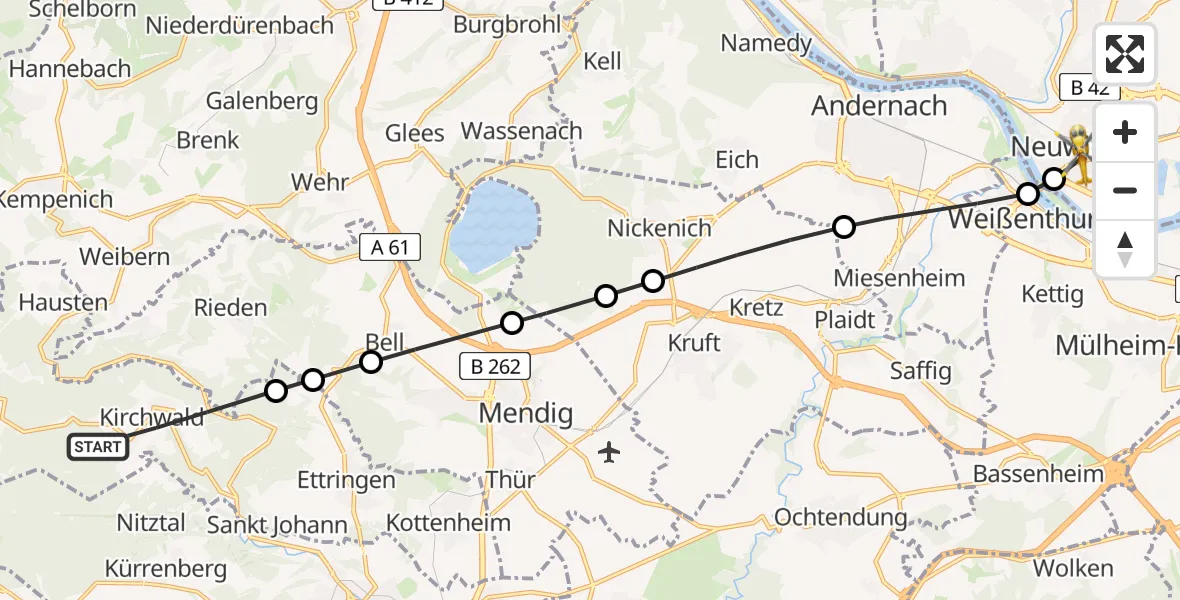 Flugroute Ambulanzhubschrauber Kirchwald - Neuwied, 13 April 2026, 14:31