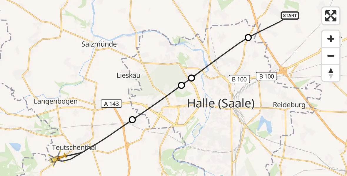 Flugroute Rettungshubschrauber Landsberg - Teutschenthal, 13 April 2026, 14:37