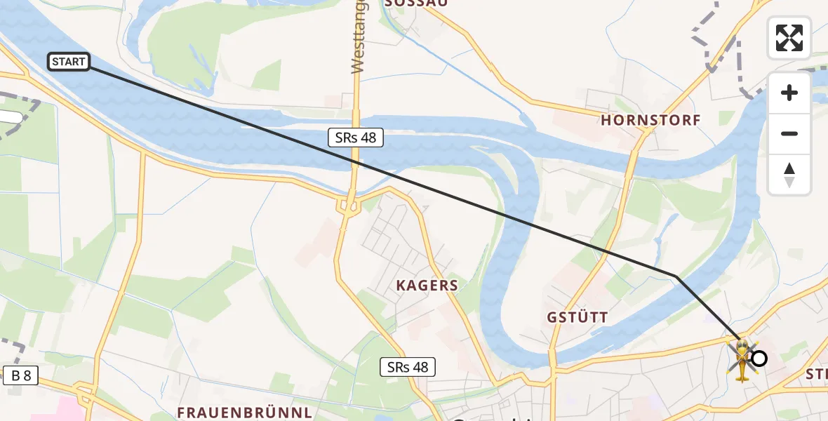 Flugroute Rettungshubschrauber Straubing - Sankt Elisabeth Hospital Straubing, 13 April 2026, 14:41