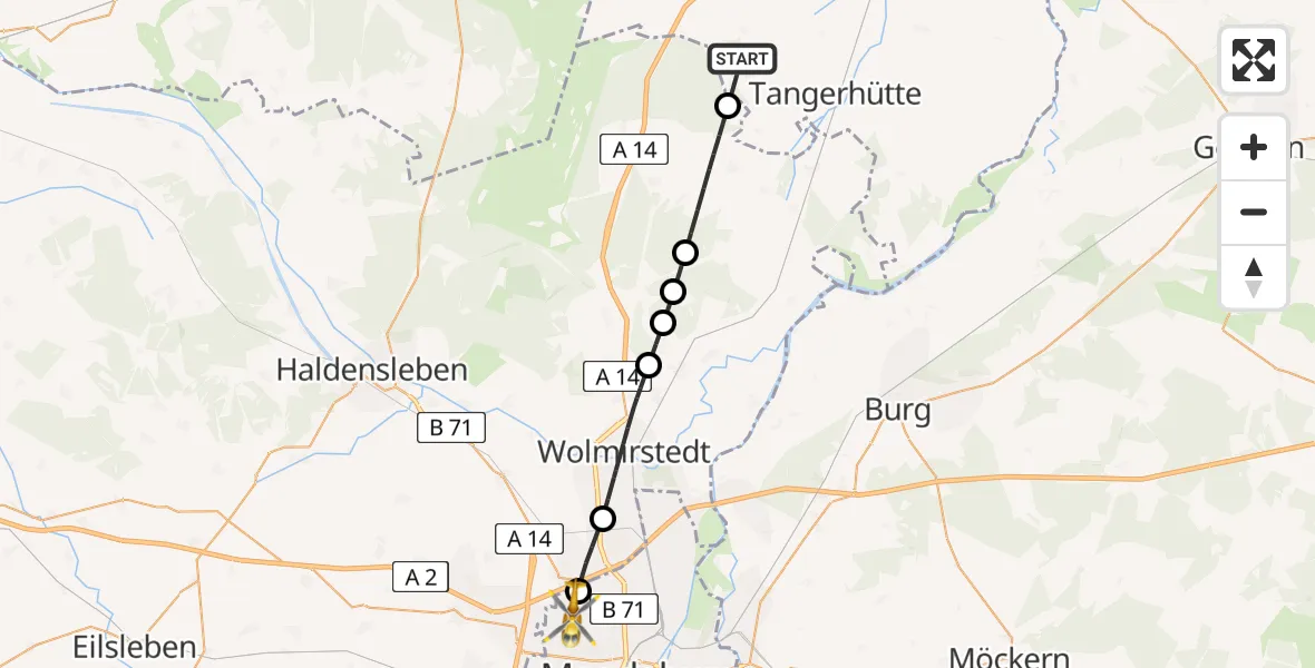 Flugroute Rettungshubschrauber Tangerhütte - Magdeburg, 13 April 2026, 14:45