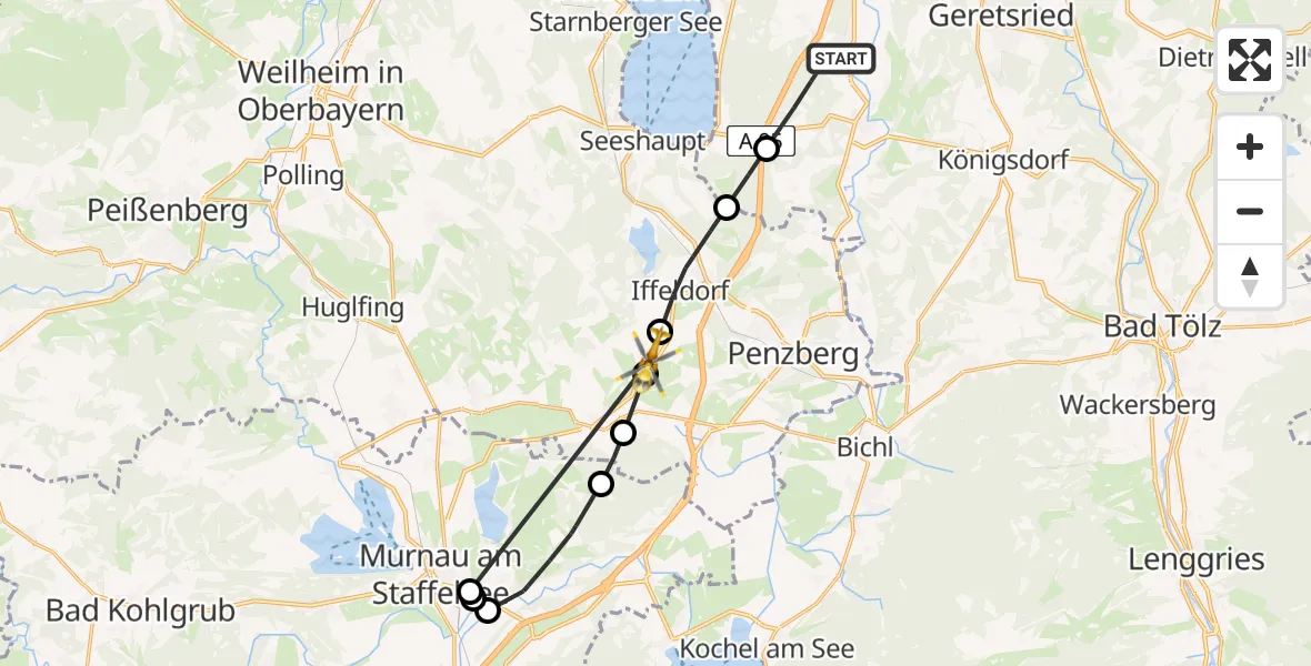Flugroute Rettungshubschrauber Eurasburg - Antdorf, 13 April 2026, 14:51
