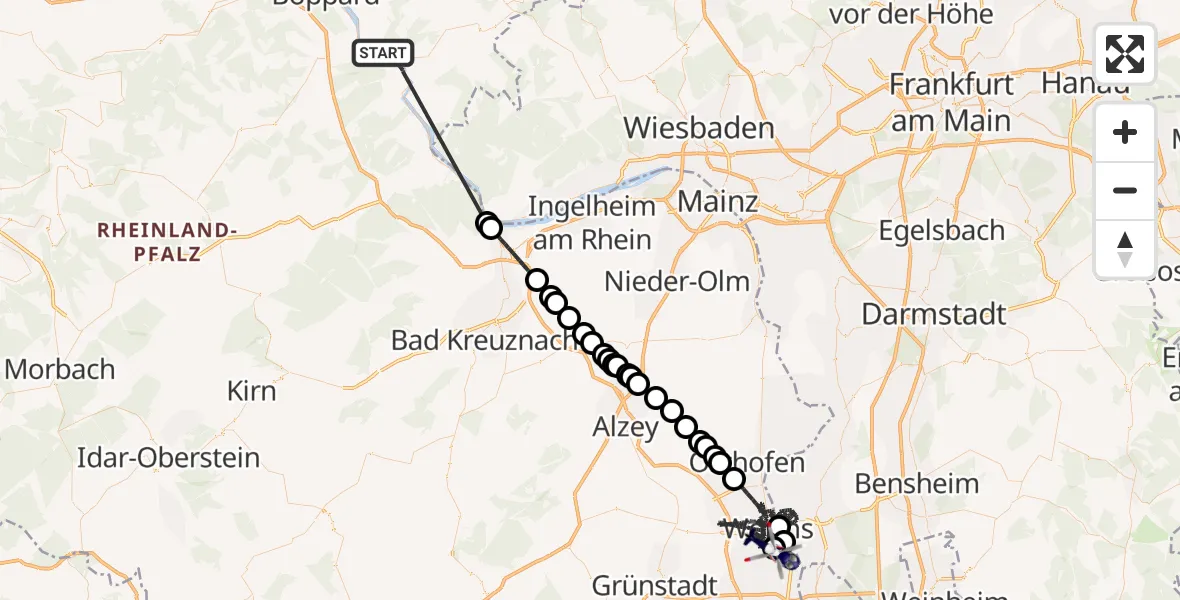Flugroute Polizeihubschrauber Sankt Goar - Worms Flugplatz, 13 April 2026, 15:03