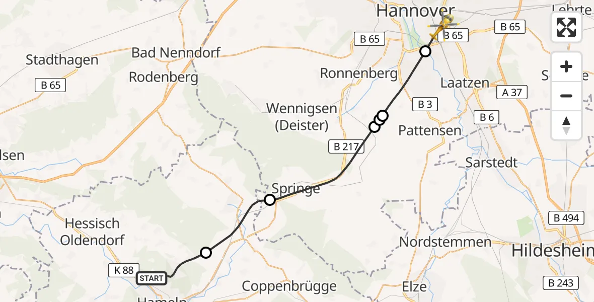 Flugroute Rettungshubschrauber Hameln - Hannover, 13 April 2026, 15:05